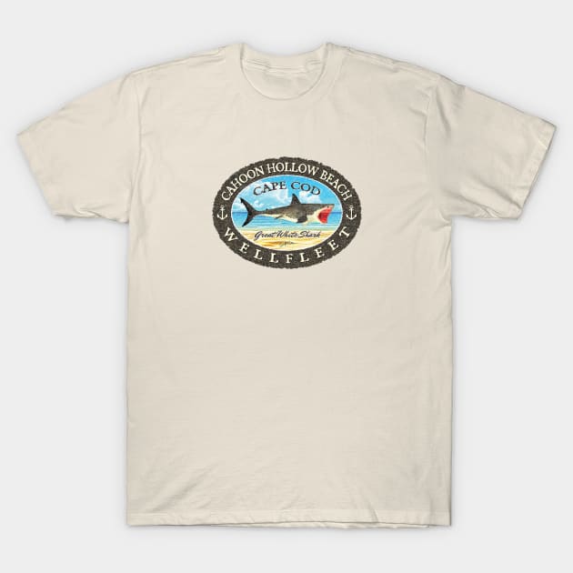 Cahoon Hollow Beach, Wellfleet, Massachusetts (Cape Cod) Great White Shark T-Shirt by jcombs